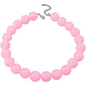 Women's Light Pink Handmade Chunky Beaded Large Round Beads Necklace